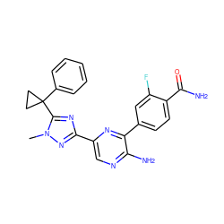 Cn1nc(-c2cnc(N)c(-c3ccc(C(N)=O)c(F)c3)n2)nc1C1(c2ccccc2)CC1 ZINC001772570638