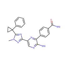 Cn1nc(-c2cnc(N)c(-c3ccc(C(N)=O)cc3)n2)nc1C1(c2ccccc2)CC1 ZINC001772613159