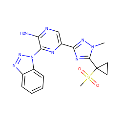 Cn1nc(-c2cnc(N)c(-n3nnc4ccccc43)n2)nc1C1(S(C)(=O)=O)CC1 ZINC001772578460