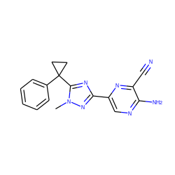 Cn1nc(-c2cnc(N)c(C#N)n2)nc1C1(c2ccccc2)CC1 ZINC001772612089