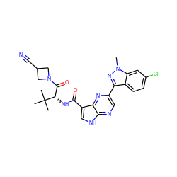 Cn1nc(-c2cnc3[nH]cc(C(=O)N[C@@H](C(=O)N4CC(C#N)C4)C(C)(C)C)c3n2)c2ccc(Cl)cc21 ZINC000096258683