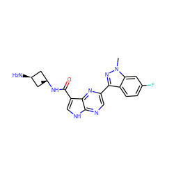 Cn1nc(-c2cnc3[nH]cc(C(=O)N[C@]4(C)C[C@@H](N)C4)c3n2)c2ccc(F)cc21 ZINC000101671212