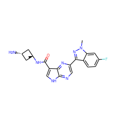 Cn1nc(-c2cnc3[nH]cc(C(=O)N[C@]4(C)C[C@H](N)C4)c3n2)c2ccc(F)cc21 ZINC000101671215