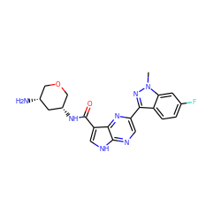 Cn1nc(-c2cnc3[nH]cc(C(=O)N[C@H]4COC[C@@H](N)C4)c3n2)c2ccc(F)cc21 ZINC000095603843