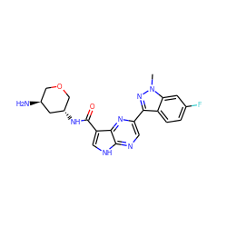 Cn1nc(-c2cnc3[nH]cc(C(=O)N[C@H]4COC[C@H](N)C4)c3n2)c2ccc(F)cc21 ZINC000095603845