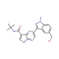 Cn1nc(-c2cnc3[nH]cc(C(=O)NC(C)(C)C)c3n2)c2cc(CO)ccc21 ZINC000095602967