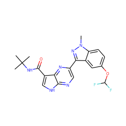 Cn1nc(-c2cnc3[nH]cc(C(=O)NC(C)(C)C)c3n2)c2cc(OC(F)F)ccc21 ZINC000095604665