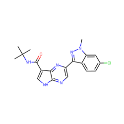 Cn1nc(-c2cnc3[nH]cc(C(=O)NC(C)(C)C)c3n2)c2ccc(Cl)cc21 ZINC000095602853