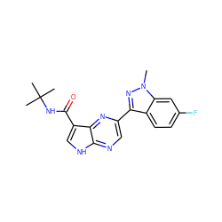 Cn1nc(-c2cnc3[nH]cc(C(=O)NC(C)(C)C)c3n2)c2ccc(F)cc21 ZINC000095602430