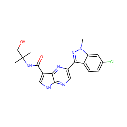 Cn1nc(-c2cnc3[nH]cc(C(=O)NC(C)(C)CO)c3n2)c2ccc(Cl)cc21 ZINC000095604989