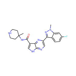 Cn1nc(-c2cnc3[nH]cc(C(=O)NC4(C)CCNCC4)c3n2)c2ccc(F)cc21 ZINC000095603976