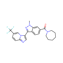 Cn1nc(-c2cnc3ccc(C(F)(F)F)cn23)c2ccc(C(=O)N3CCCCCC3)cc21 ZINC000115948911