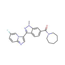 Cn1nc(-c2cnc3ccc(F)cn23)c2ccc(C(=O)N3CCCCCC3)cc21 ZINC000068245523