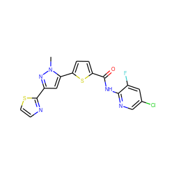 Cn1nc(-c2nccs2)cc1-c1ccc(C(=O)Nc2ncc(Cl)cc2F)s1 ZINC000142666572