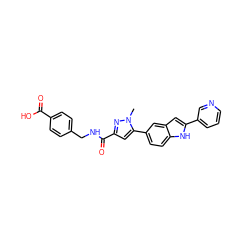 Cn1nc(C(=O)NCc2ccc(C(=O)O)cc2)cc1-c1ccc2[nH]c(-c3cccnc3)cc2c1 ZINC000115834191