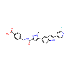 Cn1nc(C(=O)NCc2ccc(C(=O)O)cc2)cc1-c1ccc2[nH]c(-c3ccnc(F)c3)cc2c1 ZINC000115832534