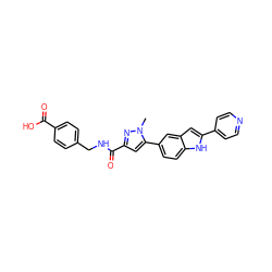 Cn1nc(C(=O)NCc2ccc(C(=O)O)cc2)cc1-c1ccc2[nH]c(-c3ccncc3)cc2c1 ZINC000115831359