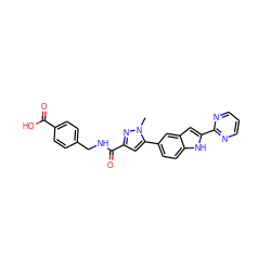 Cn1nc(C(=O)NCc2ccc(C(=O)O)cc2)cc1-c1ccc2[nH]c(-c3ncccn3)cc2c1 ZINC000115830567