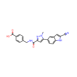 Cn1nc(C(=O)NCc2ccc(C(=O)O)cc2)cc1-c1ccc2[nH]c(C#N)cc2c1 ZINC000115831281