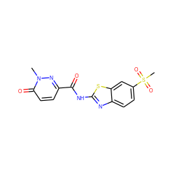 Cn1nc(C(=O)Nc2nc3ccc(S(C)(=O)=O)cc3s2)ccc1=O ZINC000002658257