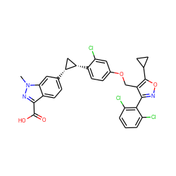 Cn1nc(C(=O)O)c2ccc([C@@H]3C[C@@H]3c3ccc(OCc4c(-c5c(Cl)cccc5Cl)noc4C4CC4)cc3Cl)cc21 ZINC000115371455