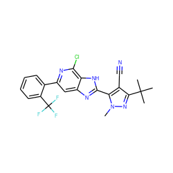 Cn1nc(C(C)(C)C)c(C#N)c1-c1nc2cc(-c3ccccc3C(F)(F)F)nc(Cl)c2[nH]1 ZINC000118908341