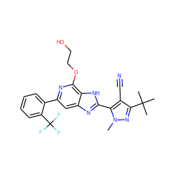 Cn1nc(C(C)(C)C)c(C#N)c1-c1nc2cc(-c3ccccc3C(F)(F)F)nc(OCCO)c2[nH]1 ZINC000145576068