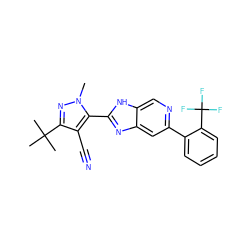 Cn1nc(C(C)(C)C)c(C#N)c1-c1nc2cc(-c3ccccc3C(F)(F)F)ncc2[nH]1 ZINC000140947141