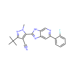 Cn1nc(C(C)(C)C)c(C#N)c1-c1nc2cc(-c3ccccc3F)ncc2[nH]1 ZINC000141662447