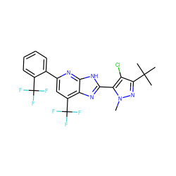 Cn1nc(C(C)(C)C)c(Cl)c1-c1nc2c(C(F)(F)F)cc(-c3ccccc3C(F)(F)F)nc2[nH]1 ZINC001772638826