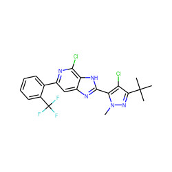 Cn1nc(C(C)(C)C)c(Cl)c1-c1nc2cc(-c3ccccc3C(F)(F)F)nc(Cl)c2[nH]1 ZINC000140702750