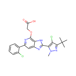 Cn1nc(C(C)(C)C)c(Cl)c1-c1nc2cc(-c3ccccc3Cl)nc(OCC(=O)O)c2[nH]1 ZINC001772608444