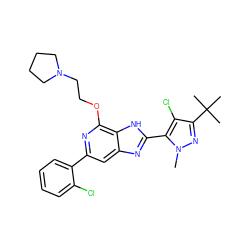 Cn1nc(C(C)(C)C)c(Cl)c1-c1nc2cc(-c3ccccc3Cl)nc(OCCN3CCCC3)c2[nH]1 ZINC001772611535