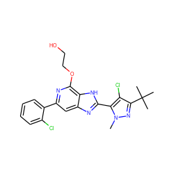 Cn1nc(C(C)(C)C)c(Cl)c1-c1nc2cc(-c3ccccc3Cl)nc(OCCO)c2[nH]1 ZINC001772648325