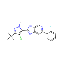 Cn1nc(C(C)(C)C)c(Cl)c1-c1nc2cc(-c3ccccc3F)ncc2[nH]1 ZINC000148069362