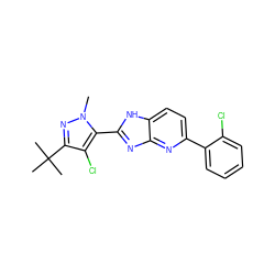 Cn1nc(C(C)(C)C)c(Cl)c1-c1nc2nc(-c3ccccc3Cl)ccc2[nH]1 ZINC000141432265