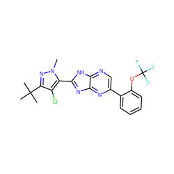 Cn1nc(C(C)(C)C)c(Cl)c1-c1nc2nc(-c3ccccc3OC(F)(F)F)cnc2[nH]1 ZINC000141251945