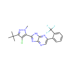 Cn1nc(C(C)(C)C)c(Cl)c1-c1nc2ncc(-c3ccccc3C(F)(F)F)nc2[nH]1 ZINC000141255888