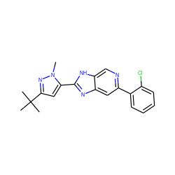 Cn1nc(C(C)(C)C)cc1-c1nc2cc(-c3ccccc3Cl)ncc2[nH]1 ZINC000140788471