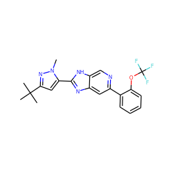 Cn1nc(C(C)(C)C)cc1-c1nc2cc(-c3ccccc3OC(F)(F)F)ncc2[nH]1 ZINC000141924035