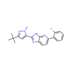 Cn1nc(C(C)(C)C)cc1-c1nc2ccc(-c3ccccc3Cl)nc2[nH]1 ZINC001772573047