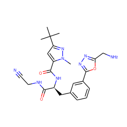 Cn1nc(C(C)(C)C)cc1C(=O)N[C@@H](Cc1cccc(-c2nnc(CN)o2)c1)C(=O)NCC#N ZINC000043061737