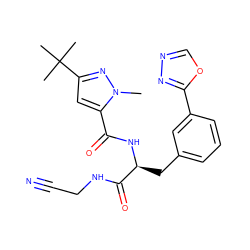 Cn1nc(C(C)(C)C)cc1C(=O)N[C@@H](Cc1cccc(-c2nnco2)c1)C(=O)NCC#N ZINC000043013975