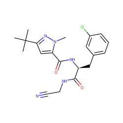 Cn1nc(C(C)(C)C)cc1C(=O)N[C@@H](Cc1cccc(Cl)c1)C(=O)NCC#N ZINC000043075785