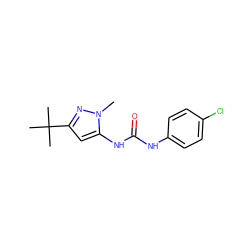 Cn1nc(C(C)(C)C)cc1NC(=O)Nc1ccc(Cl)cc1 ZINC000000165878