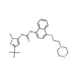 Cn1nc(C(C)(C)C)cc1NC(=O)Nc1ccc(OCCN2CCOCC2)c2ccccc12 ZINC000026833870