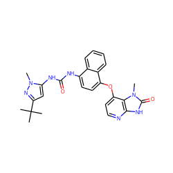 Cn1nc(C(C)(C)C)cc1NC(=O)Nc1ccc(Oc2ccnc3[nH]c(=O)n(C)c23)c2ccccc12 ZINC000049072154