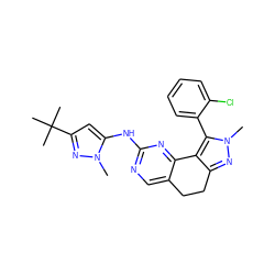 Cn1nc(C(C)(C)C)cc1Nc1ncc2c(n1)-c1c(nn(C)c1-c1ccccc1Cl)CC2 ZINC000169702211