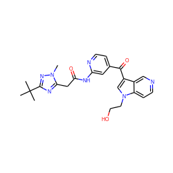 Cn1nc(C(C)(C)C)nc1CC(=O)Nc1cc(C(=O)c2cn(CCO)c3ccncc23)ccn1 ZINC001772576037