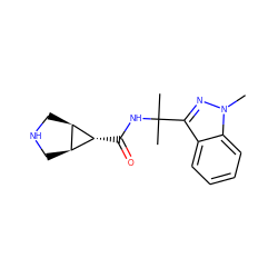 Cn1nc(C(C)(C)NC(=O)[C@@H]2[C@H]3CNC[C@H]32)c2ccccc21 ZINC000299859072